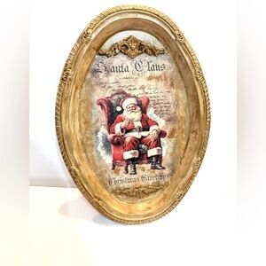 New OOAK Shabby Chic Santa Aged Christmas Tray Holiday Decor French Country
